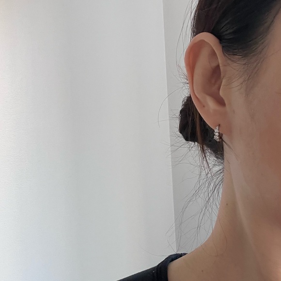 NWT Diamond Huggie Diamond Hoop Earrings - Picture 6 of 6